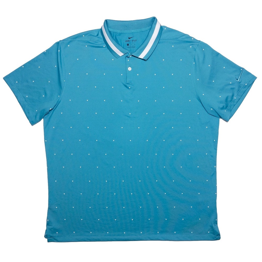 NIKE Golf Performance Polo Shirt BQ6856 Teal Blue Triangles All Over XL - Picture 1 of 9